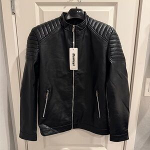 NWT! Mens Casual Stand Collar Slim Faux Leather Jacket Biker Motorcycle Jacket
